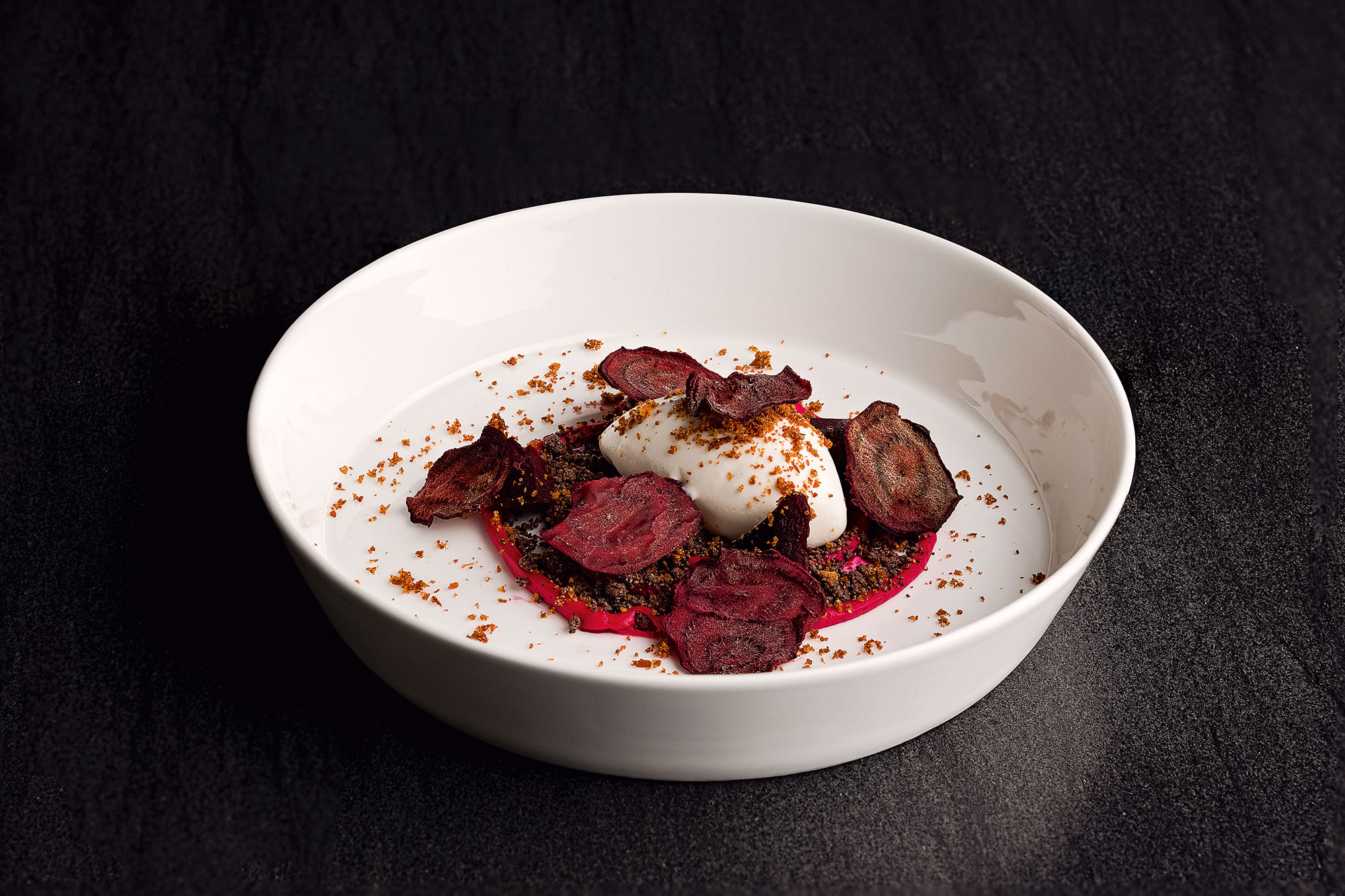 Weiße Schokolade, Rote Beete und Bauernspeck